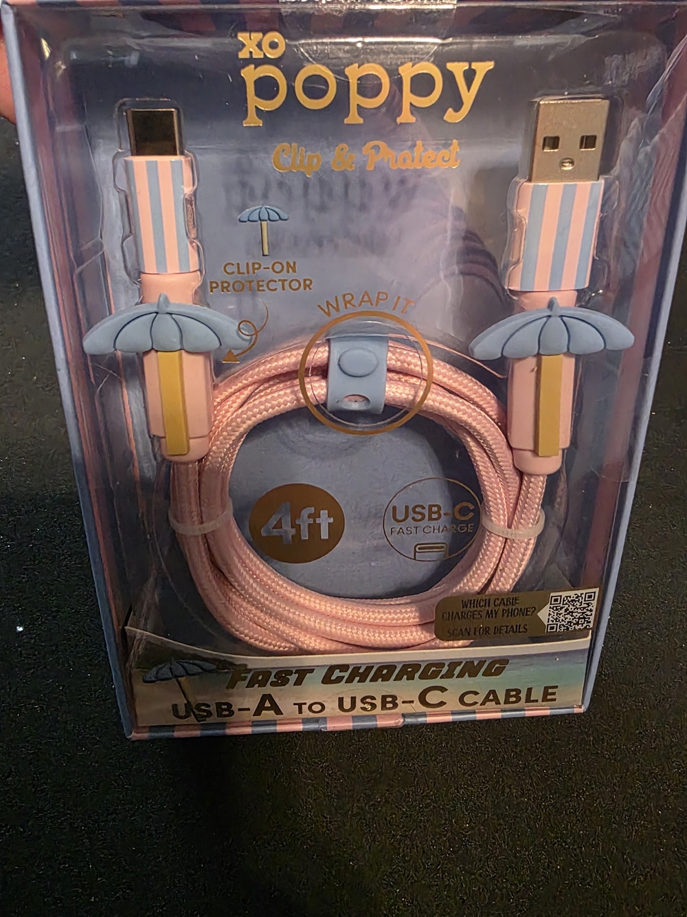 Pink USB-A to USB-C Fast Charging Cable (4 ft)